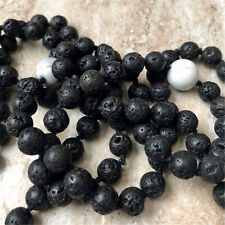 Natural Lava Stone Unisex 108 Beads Handmade Tassel Necklace Diy Dark Matter picture