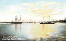 c1905 Greetings From Portland Sunrise Harbor Ships Scene Maine  P70 picture