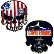 EL5-014 US Coast Guard Flag Cutter Coastie Skull Anchor Challenge Coin USCG picture
