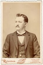 CIRCA 1880'S CABINET CARD Handsome Man With Mustache Richardson Scandinavia, WI picture