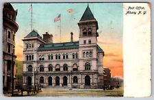 POST OFFICE ALBANY NY NEW YORK USPS 1907 BUGGIES & HORSES ANTIQUE POSTCARD picture