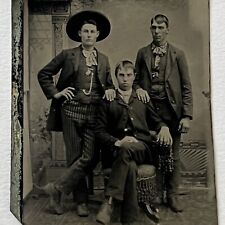 Antique Tintype Photograph Handsome Young Men Fabulous Attire Hat picture
