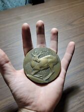 VINTAGE TOWLE SOM 1977 BRONZE DEER PAPERWEIGHT MEDALLION HUNTING picture