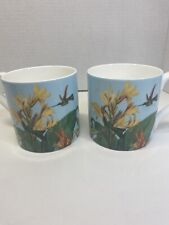 STECHCOL Mugs Colorful Floral HUMMINGBIRD Art Gracie Bone China Set Of 2 READ picture