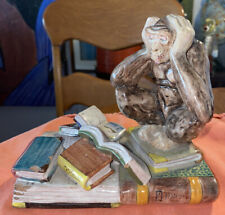 ANTIQUE DARWIN MONKEY ON BOOKS HAND PAINTED CERAMIC FIGURINE picture