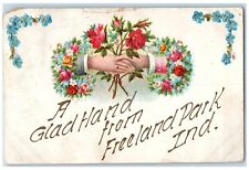 1909 A Gladhand From Freeland Park Indiana IN, Flowers Pansies Embossed Postcard picture