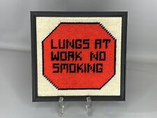 VTG Lungs At Work No Smoking Needlepoint Sign Stop ALA American Lung Framed 9.5” picture