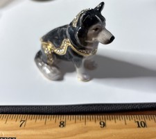 Porcelain Hinged Siberian Husky Trinket Box picture