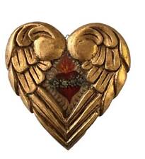 SACRED HEART with Wings, Winged Mexican Corazon. Angel Wings Heart Gold Leaf picture