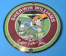 VINTAGE SHERWIN WILLIAMS PAINTS PORCELAIN SERVICE STATION GAS OIL PUMP SIGN picture