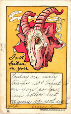 I Will Butt In On You Ram Smoking Cigar Comic Postcard Posted Undivided Back picture