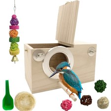 Parakeet Breeding Box Birds Natural Wooden House Lovebird Nesting Mating Box ... picture