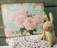 PRETTY VINTAGE PRIMITIVE FRENCH SHABBY VICTORIAN STYLE PINK ROSE GARDEN BEE SIGN picture