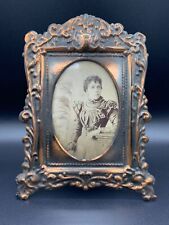Antique German Rococo Embossed Relief Copper Tin Picture Photo Frame Easel Back picture