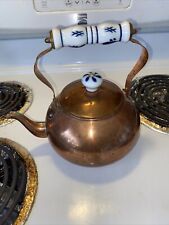 Copper tea kettle vintage teapot porcelain cobalt blue and white handle kitchen picture