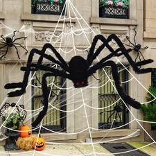 Halloween Decorations 16.5Ft Giant Spider Web 5Ft Hairy Spider & Stretch Cobwebs picture