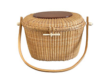 Vintage Farnum Nantucket Rattan Woven Basket Handbag picture