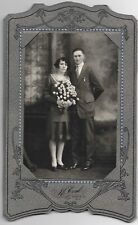 1920's Vintage Wedding Photo Cabinet Folder Frame Dark Dress Antique Redfield SD picture