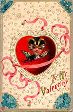 Vintage C. 1915 Colonial Soldier Cherub To My Hearts & Ribbon Valentine Postcard picture