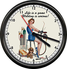 Welder Life Is A Game Welding Is Serious Poster Sexy Girl Pin Up Sign Wall CLock picture