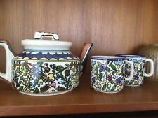 Armenian Ceramic Tea Pot - Colorful Flower’s With Two Cups- Made In Jerusalem picture