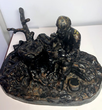 VTG. CAST IRON RUSSIAN LUMBERJACK EATING DINNER SCULPTURE INKWELL w MAKERS MARK picture