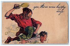 1911 Grandmother Beaten Child Hairbrush Spanking Posted Antique Postcard picture