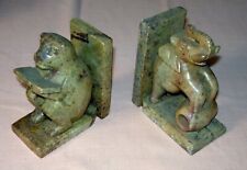 Vintage Raw Soapstone Elephant & Monkey Book Ends picture