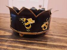 Hand painted metal tole cachepot with black and gold bubble bees, queen bee picture