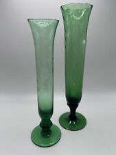 Vintage Set of 2 Emerald Green Depression Glass Bud Vases picture