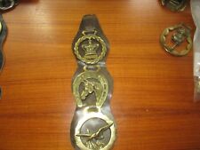 Three Vintage Horse Brass Medallions on  leather strap picture