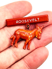 Original Antique 1940 FDR Franklin Roosevelt Donkey Celluloid Plastic Pin RARE  picture