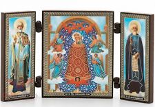 Folding Wooden Triptych Icon of Addition of the Mind Virgin Mary with Saints picture