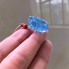 24*15mm Natural Blue Aquamarine Gemstone Translucent Carving Pendant picture