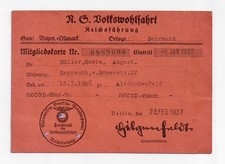 NSV Membership Card Issued in 1937 Including Contribution Stamps picture
