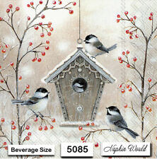 (5085) TWO Individual Paper BEVERAGE / COCKTAIL Decoupage Napkins - BIRD HOUSE  picture