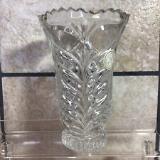 Lead Crystal 24% Vase 6” Footed Cut Glass Braided Pattern Jagged Edge Germany picture