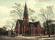 c1910 CORNING NY NEW YORK BAPTIST CHURCH STREET VIEW EARLY POSTCARD  P1762 picture