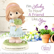 ✿ New PRECIOUS MOMENTS Figurine LUCKY TO HAVE A FRIEND LIKE YOU Shamrock 213007 picture