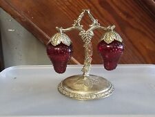 Vintage Raimond Ruby Red Glass Strawberry Salt & Pepper Silver Plate With Stand picture