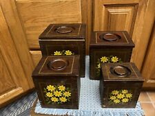 Vintage Japan Imperial Wooden Nesting Kitchen Canisters Daisy Flower  Tole Paint picture