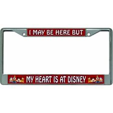 i may be here but my heart is at disney logo chrome license plate frame usa made picture