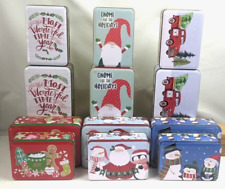 NEW (12) Bulk Lot Metal Christmas Cookie Tins Fudge Storage Box Gift Set Holiday picture