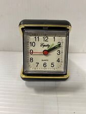 Vintage Equity folding Travel Alarm Analog Clock Wind Up Black Case ~ Not Tested picture