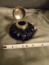 Vintage Antique Style Round Blue Glass Thick Glass Inkwell Ink pot Bottle picture