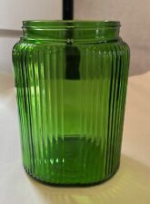 Vtg Owens-Illinois Ovid Green Glass Ribbed 8” Tall Canister c. 1930’s No Lid picture