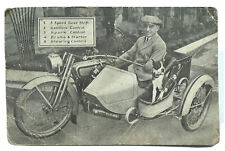 1917 Postcard LEGLESS ONE ARM HARLEY DAVIDSON DRIVER Barney Oldfield Sidecar A7 picture