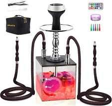 2-Hose Modern Cube Hookah Set with LED and Accessories - Acrylic Shisha Hookah picture