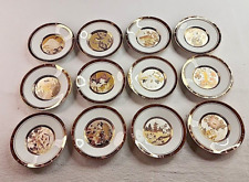 Set of 12 Art of Chokin Porcelain Plates 24k Gold Rim Japan Floral Calender picture