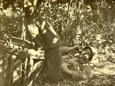 XA Photograph Handsome Military Soldier Laying On Back Jungle Telephone 1940-50s picture